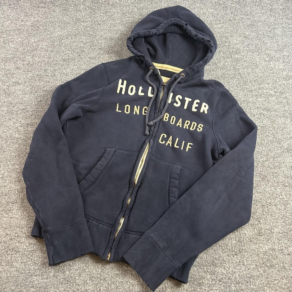Hollister Hoodie Mens Large Blue Longboards Calif Full Zip Fleece Sweatshirt